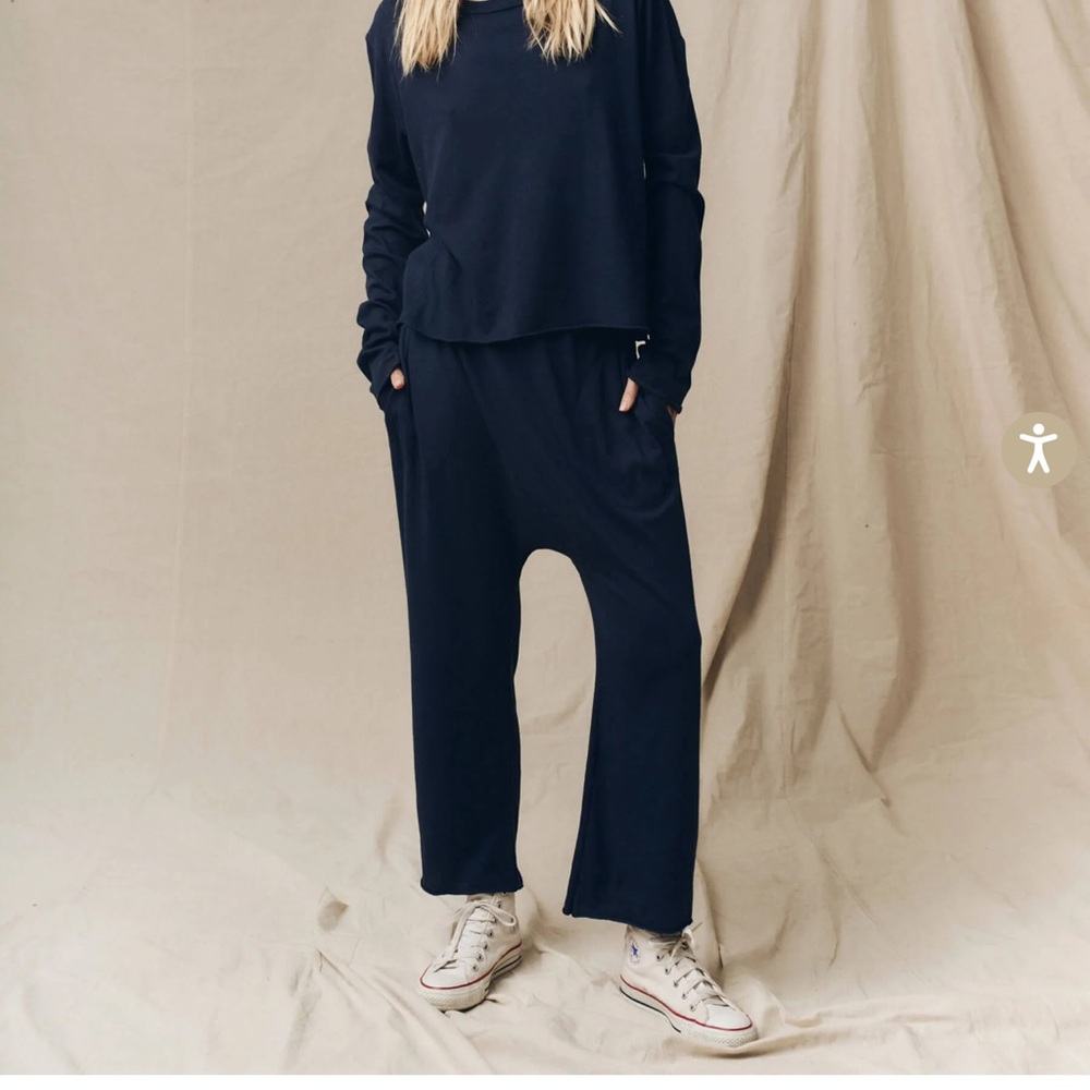 The GREAT. Jersey Crop Pants Navy Size 0 XS Made in USA 100% cotton
